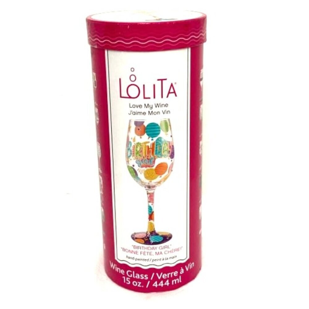 Lolita Wine Glass Birthday Girl Bonne‎ Fete Ma Chere Goblet & Recipe 15 oz